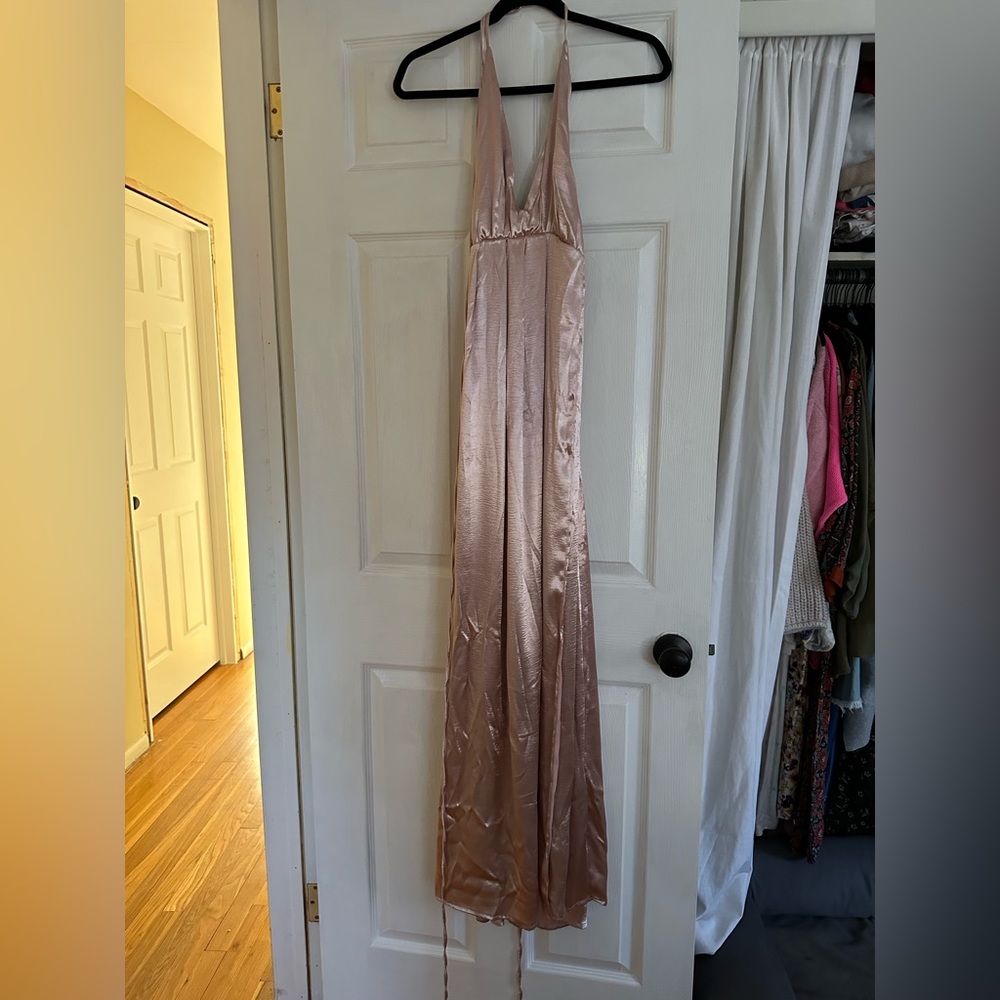 Pink satin maxi dress